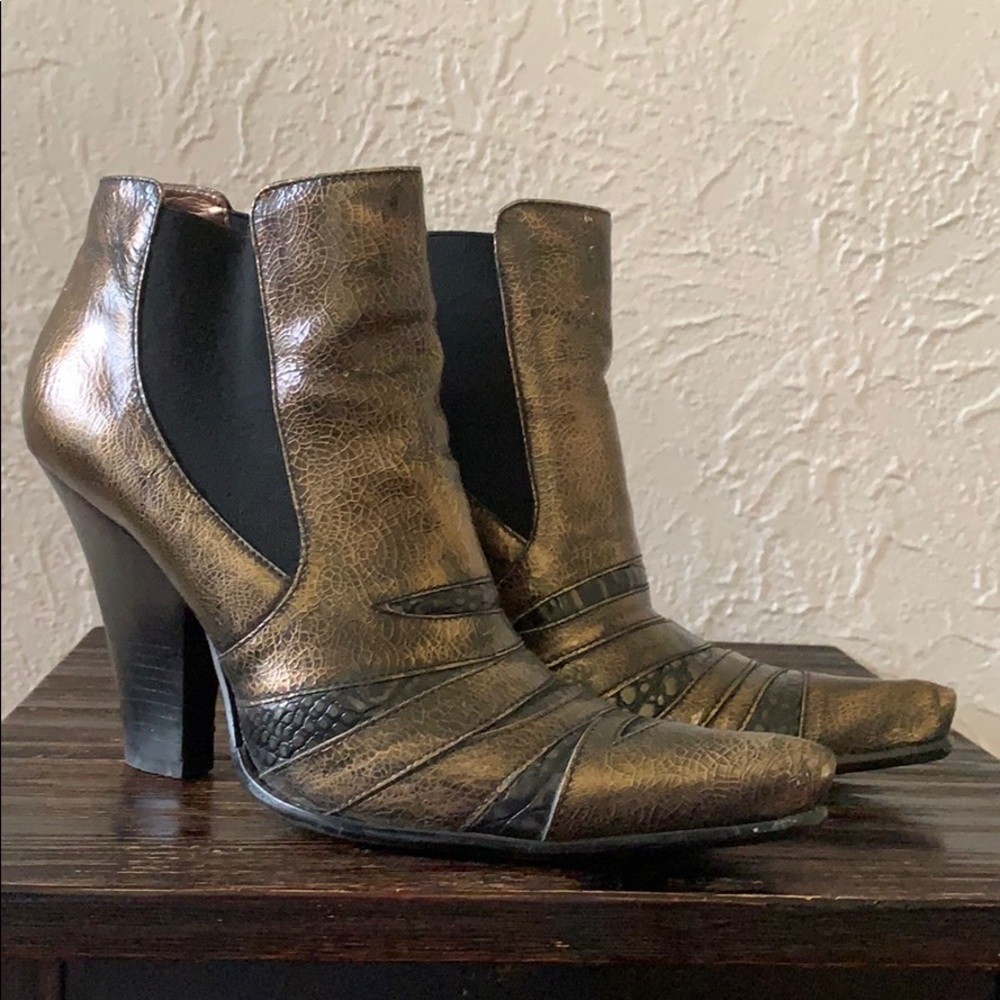 Bronze and Black Ankle Cowboy Boots